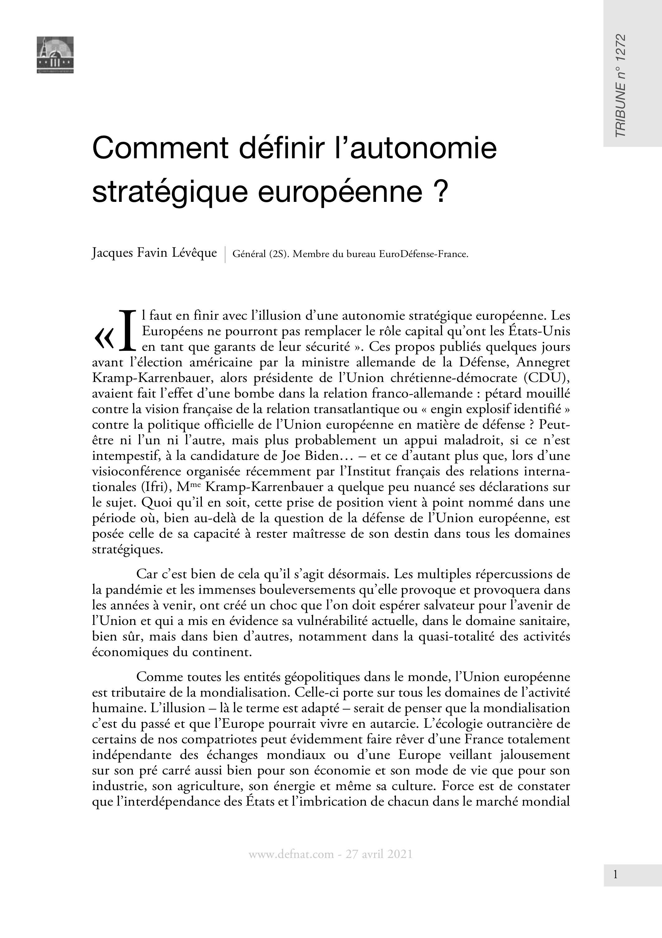 Comment définir l’autonomie stratégique européenne ? (T 1272)
